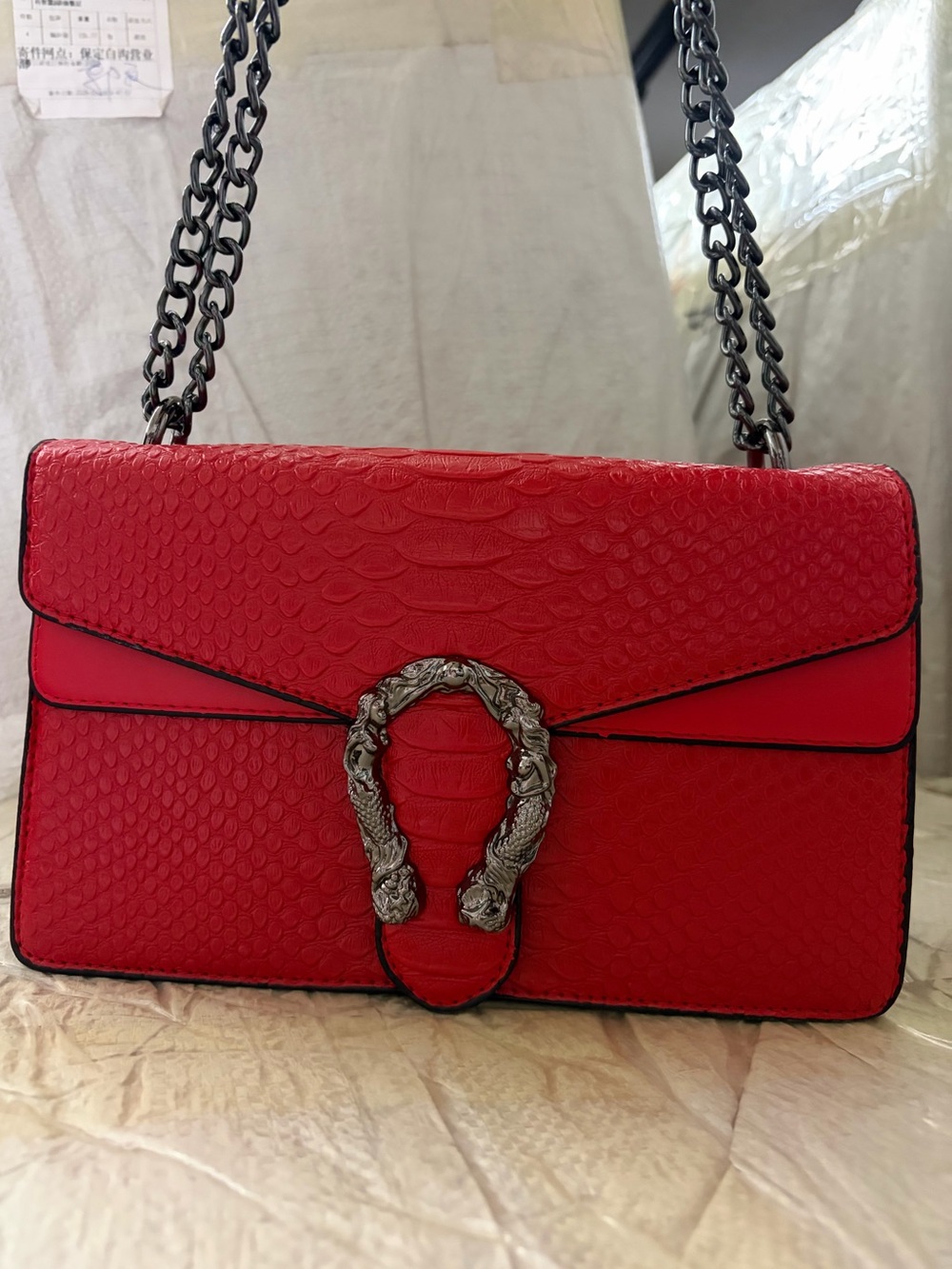 Red Women’s Shoulder Bag with Textured Finish